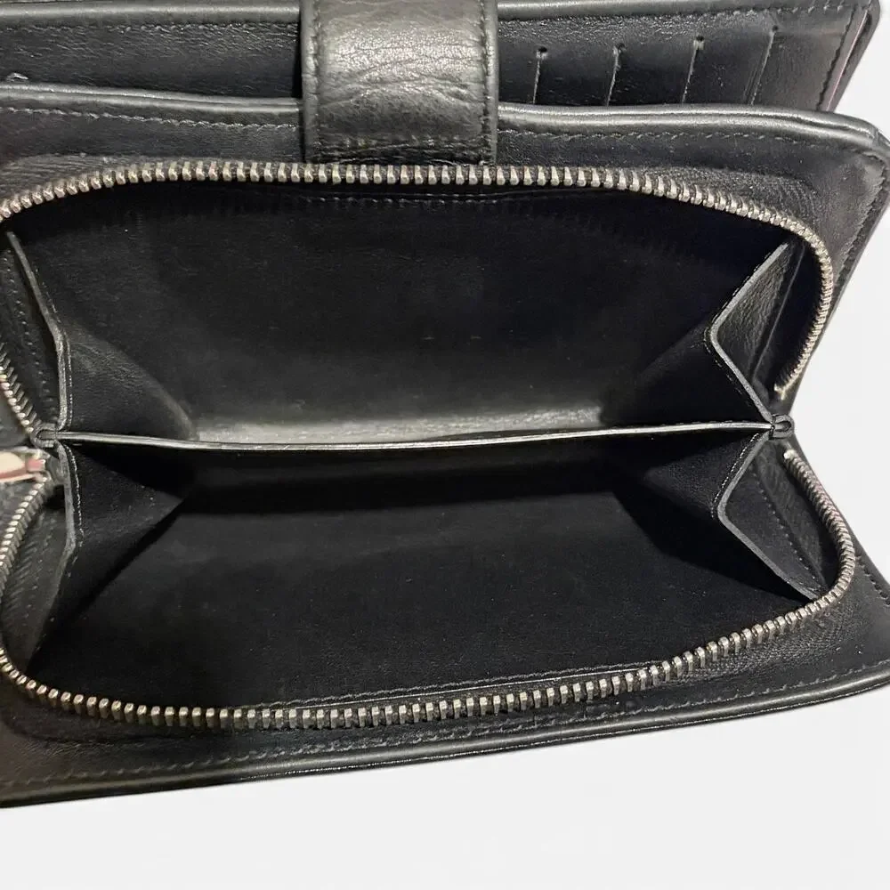 Chanel Black Lambskin Long Bifold Wallet Silver CC Snap Flap Zip Coin Pocket